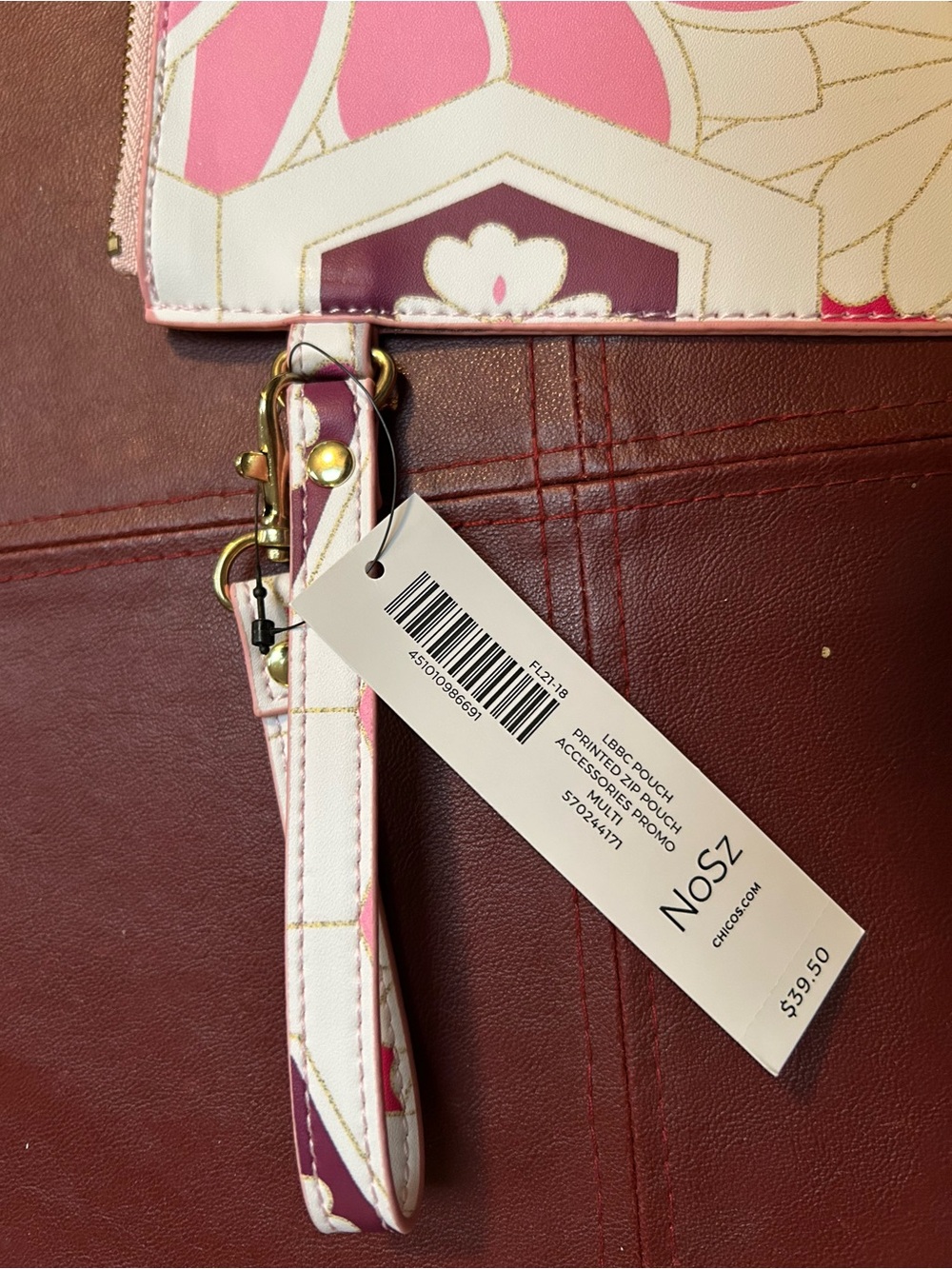 CHICO’s Pink & Gold Floral Print clutch, 7.5 x 9.5” w/strap, orig $39.50 new!! - Picture 3 of 7